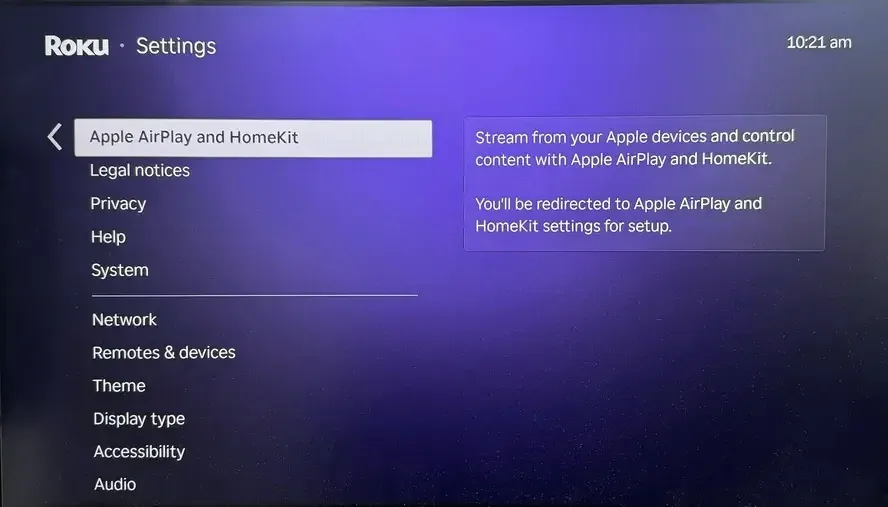 电视中的 AirPlay and HomeKit 菜单