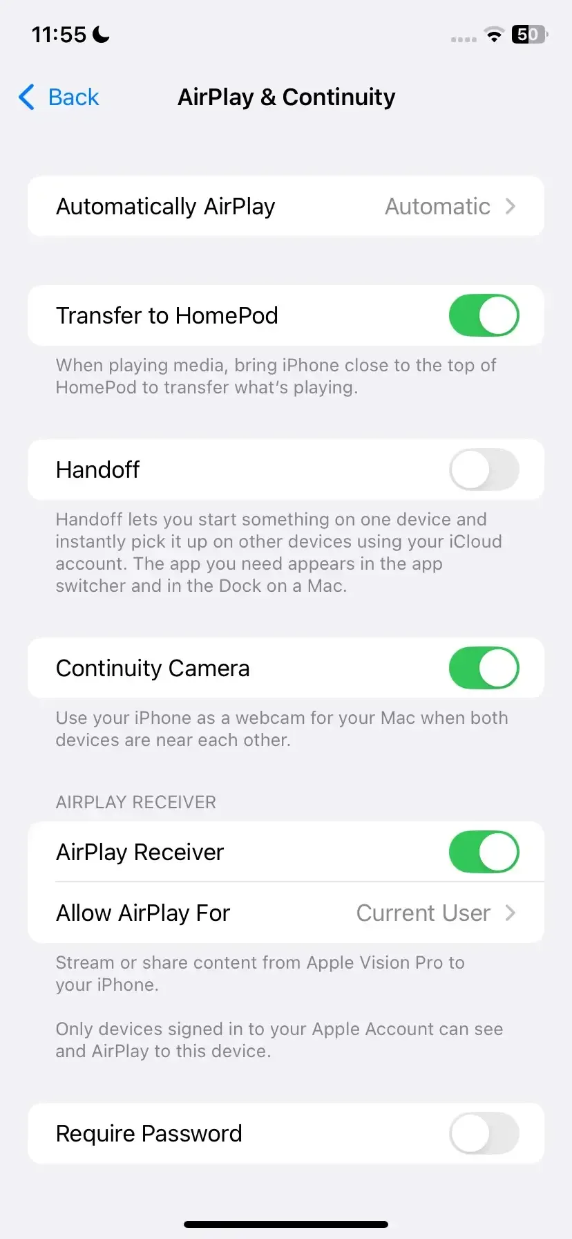 iPhone 上的 AirPlay 设置入口