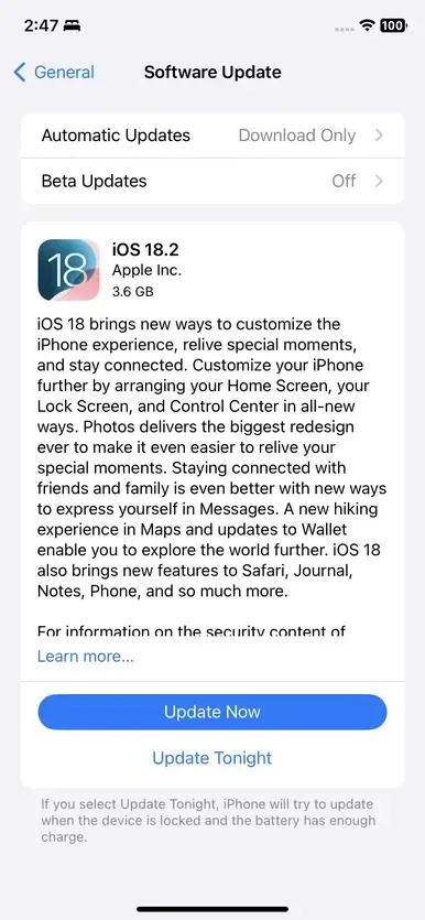 iPhone 软件更新界面