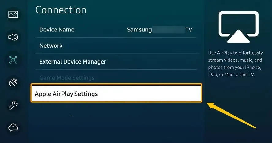Samsung 电视中的 AirPlay 设置