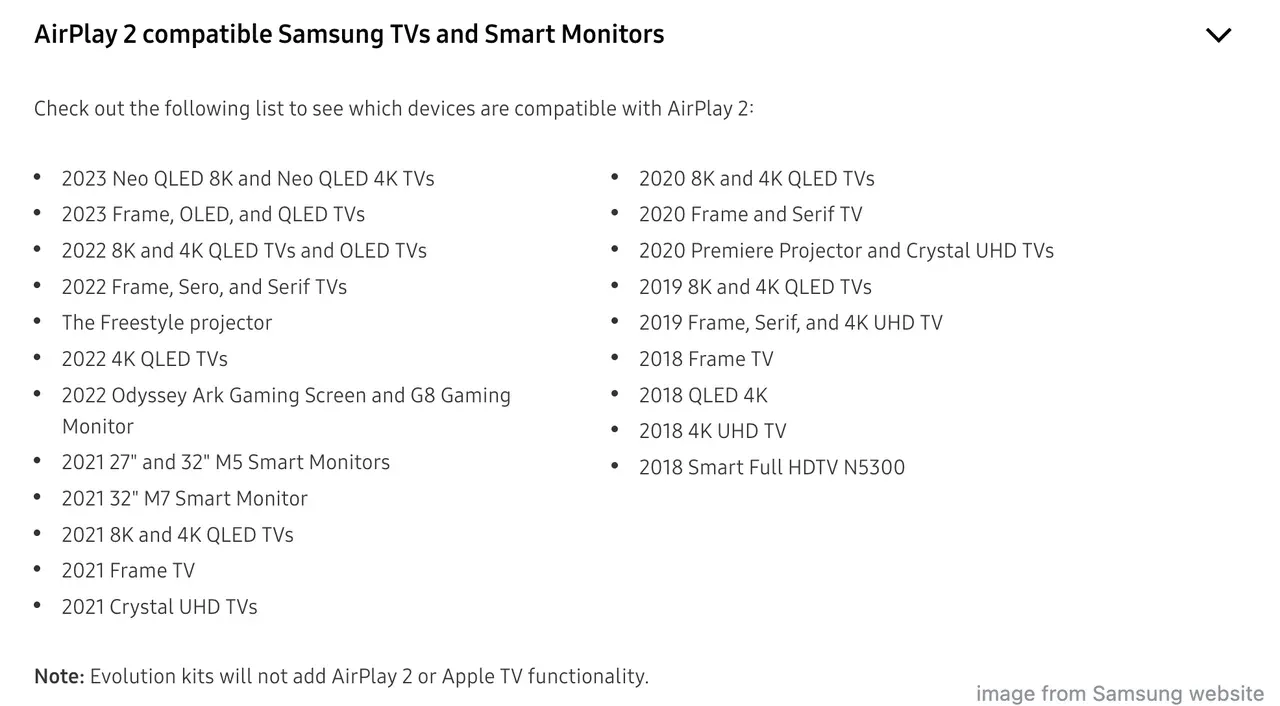 支持 AirPlay 的 Samsung 电视
