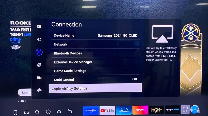 在三星电视里找到 AirPlay 设置