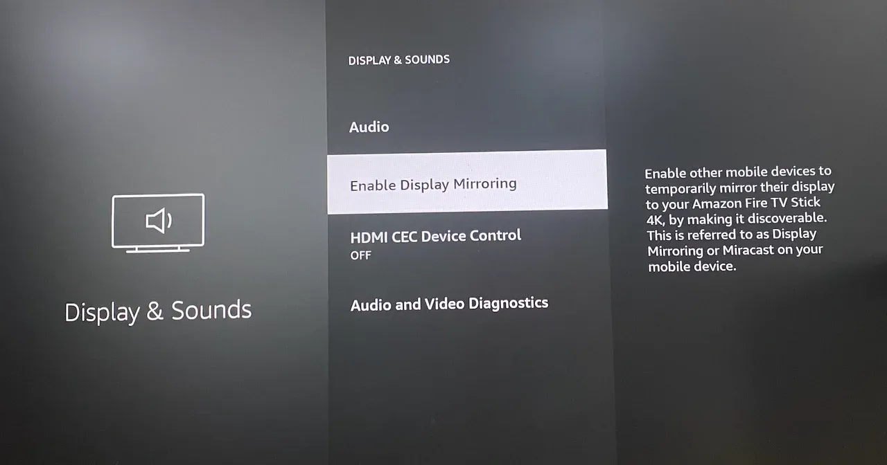 在 FireStick 上启用屏幕镜像