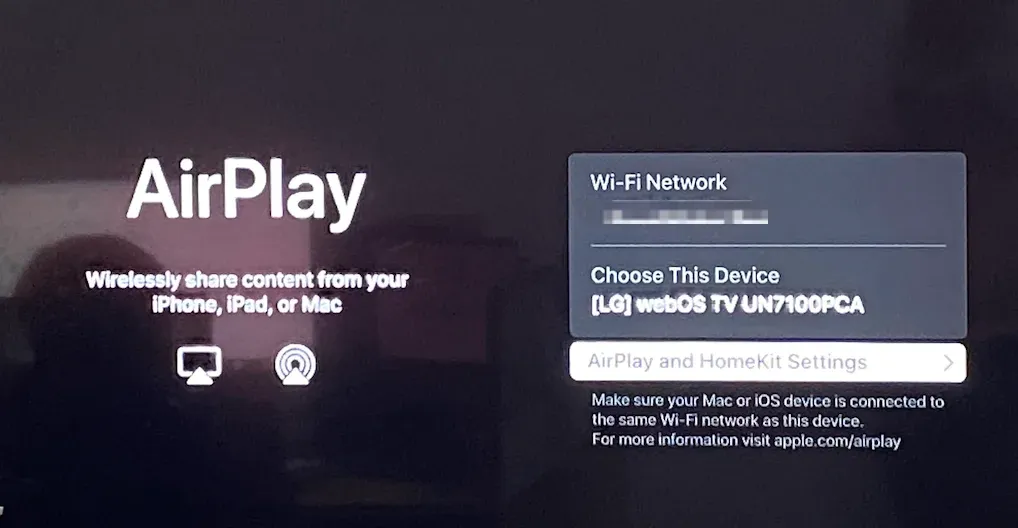 在 LG 电视上查找 AirPlay 设置