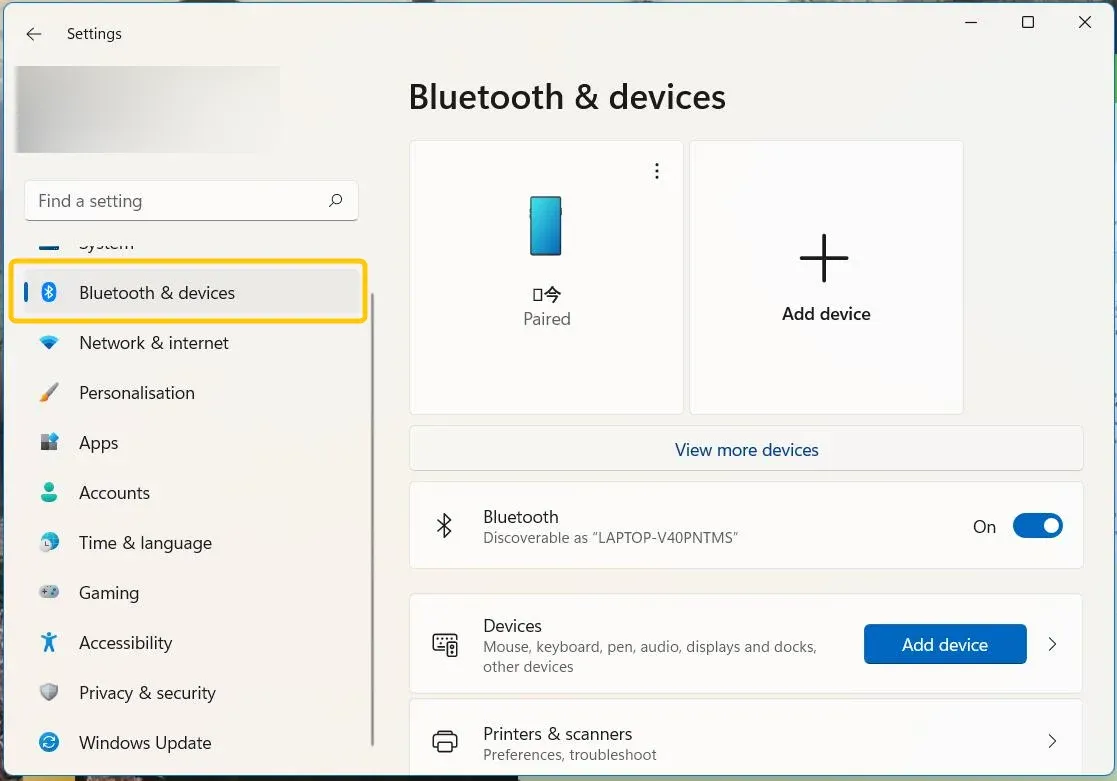 Windows 蓝牙和其他设备设置