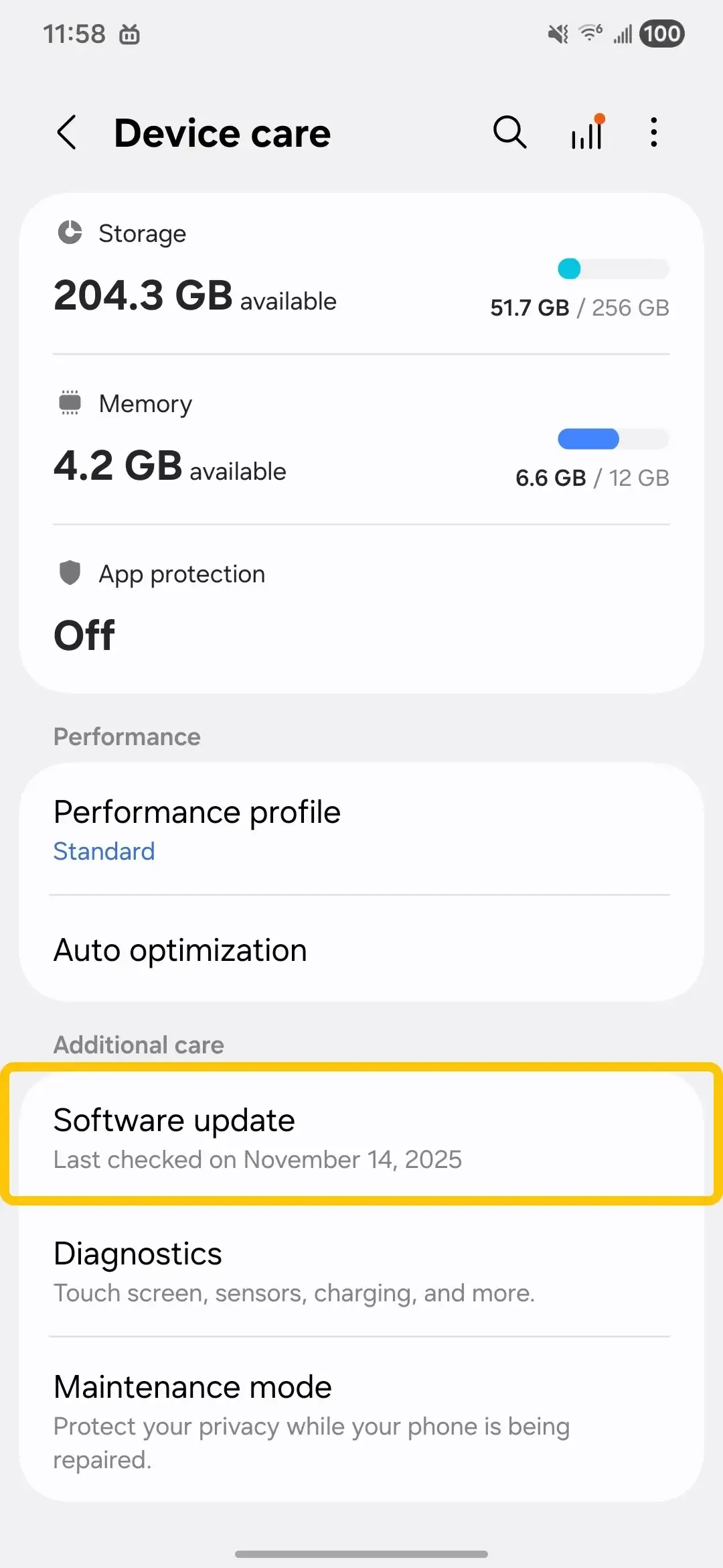Samsung 手机的软件更新选项