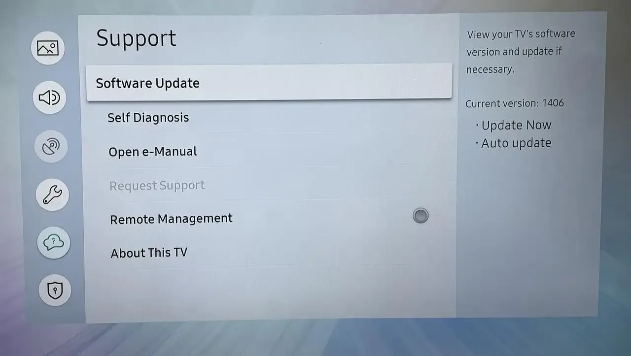 Samsung 电视的软件更新选项