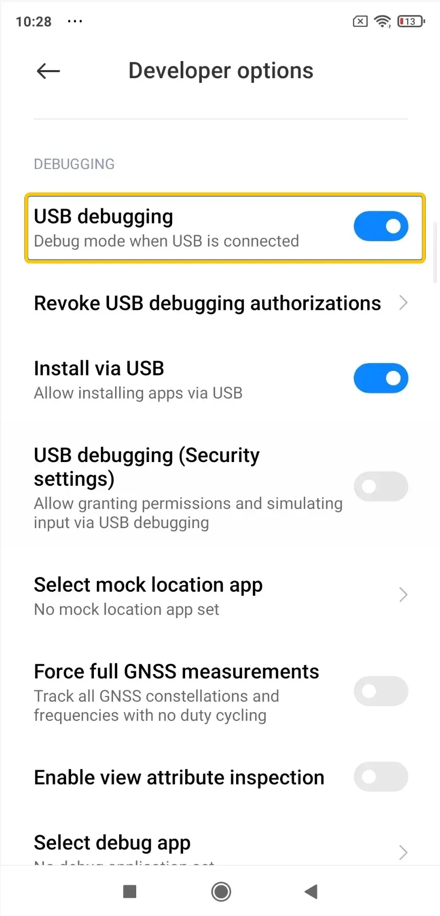 在 Android 开发者选项中开启 USB 调试